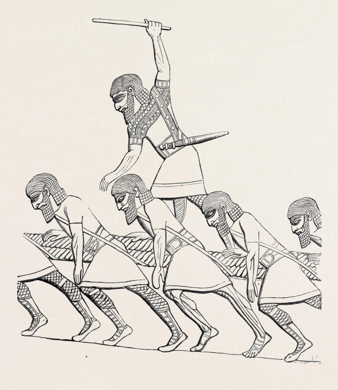 TASKMASTER AND CAPTIVES DRAGGING COLOSSAL BULL