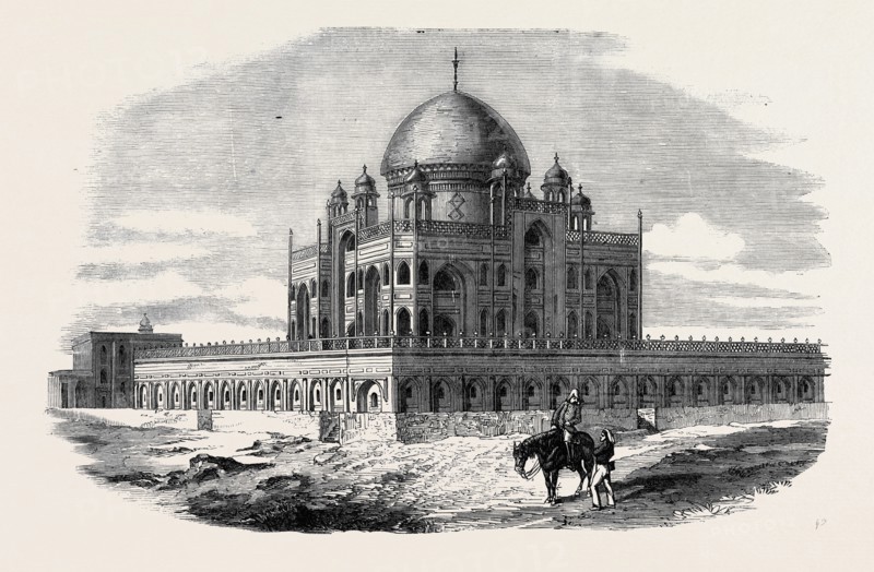 NEAR DELHI: TOMB OF THE EMPEROR HUMAYON, WHERE THE TWO SONS AND GRANDSON OF THE KING OF DELHI WERE CONCEALED.
