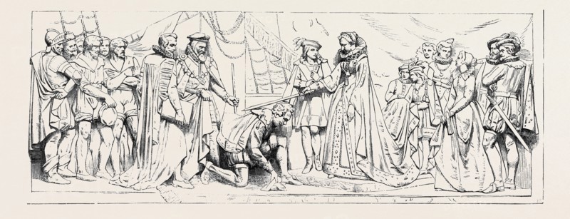 BAS-RELIEF IN THE PRINCE'S CHAMBER, HOUSE OF LORDS, QUEEN ELIZABETH KNIGHTING SIR FRANCIS DRAKE