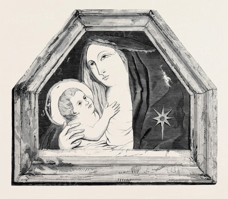 ANCIENT MARBLE BAS-RELIEF, "THE MADONNA AND CHILD," IN THE SOUTH KENSINGTON MUSEUM