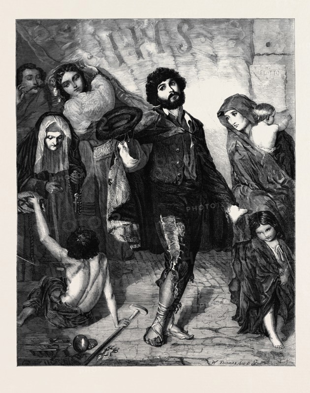"BEGGARS AT A CHURCH DOOR AT ROME" PAINTED BY MRS. MURRAY, AT THE EXHIBITION OF THE INSTITUTION OF FINE ARTS