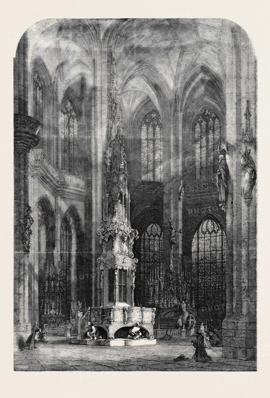 "INTERIOR OF THE CHURCH OF ST. LAWRENCE, NUREMBERG" PAINTED BY S. READ, IN THE EXHIBITION OF THE SOCIETY OF PAINTERS IN WATER COLOURS
