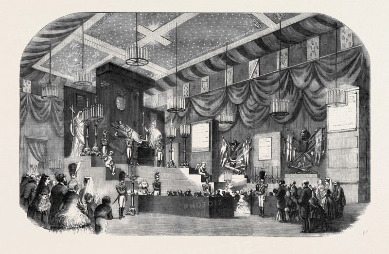 THE LYING IN STATE IN THE HALL OF THE VICEROYS IN THE ROYAL PALACE, NAPLES, OBSEQUIES OF THE LATE KING OF NAPLES