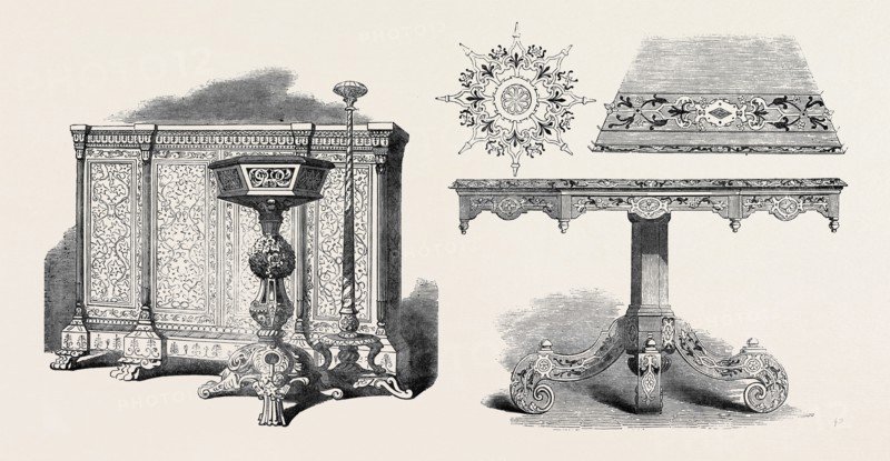 FURNITURE, EAST INDIA COMPANY, AND, INLAID TABLE AND  ORNAMENTS OF TOP, CALDECOTT, GREAT RUSSELL STREET
