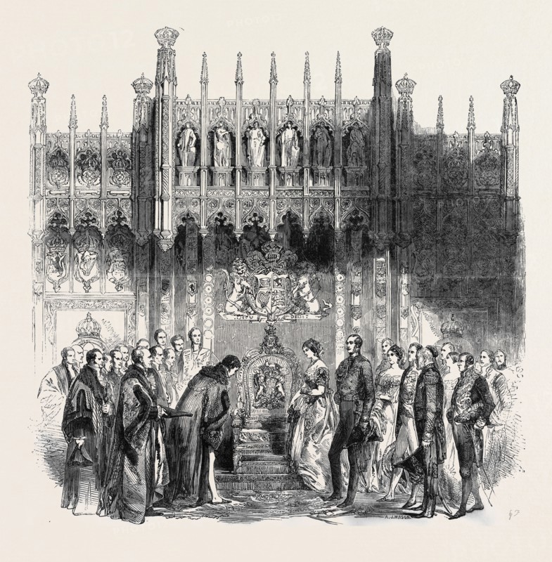 THE QUEEN'S VISIT TO THE CITY OF LONDON, THE ROYAL THRONE IN THE GUILDHALL, ROYAL VISIT TO THE CITY