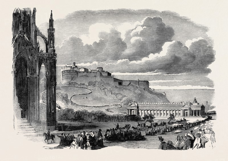 GREAT GATHERING OF JUVENILE ABSTAINERS, AT EDINBURGH, THE PROCESSION PASSING THE SCOTT MONUMENT