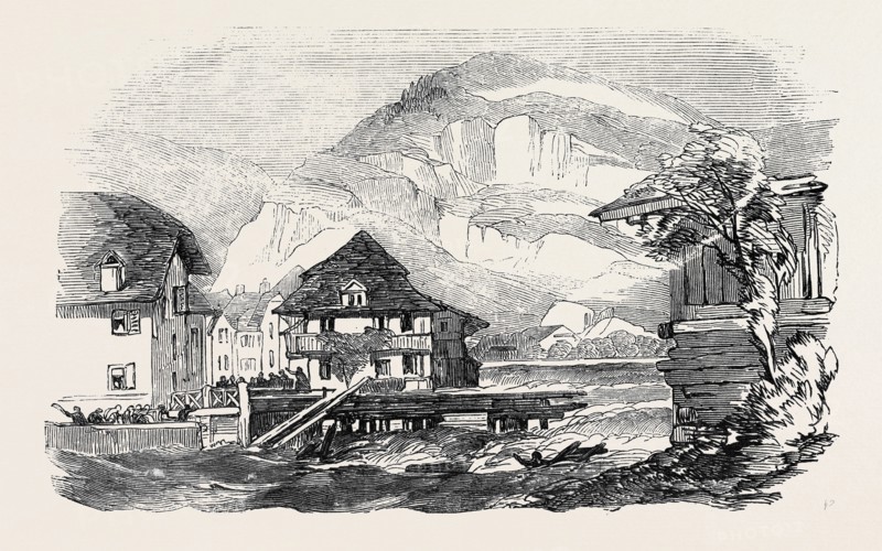 INUNDATION OF THE RIVER AAR, AT UNTERSEEN, SWITZERLAND, ON AUGUST 1, REMAINS OF THE BRIDGE