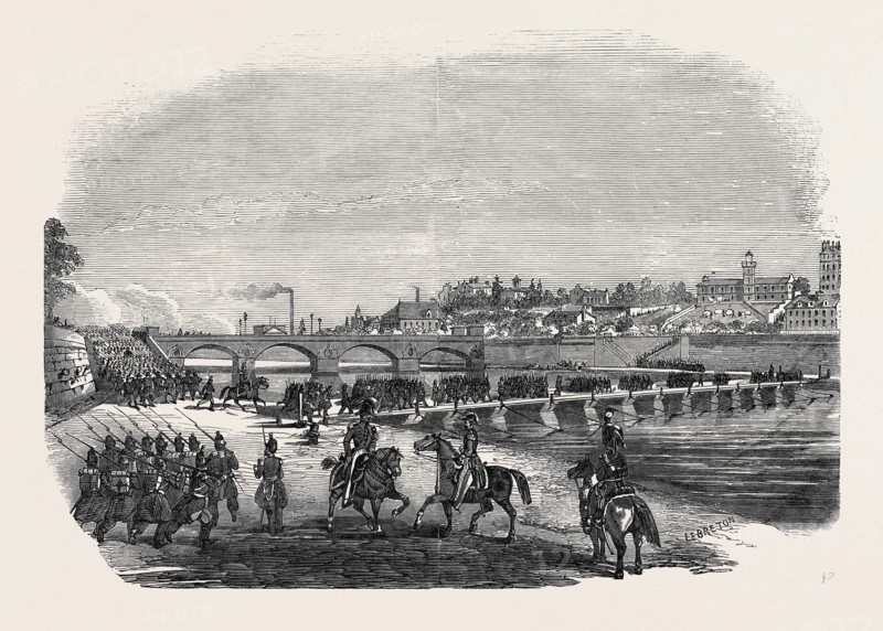 THE GREAT EXHIBITION FETES AT PARIS, THE GRAND REVIEW, BRIDGE OF BOATS AND ATTACK ON THE TROCADERO