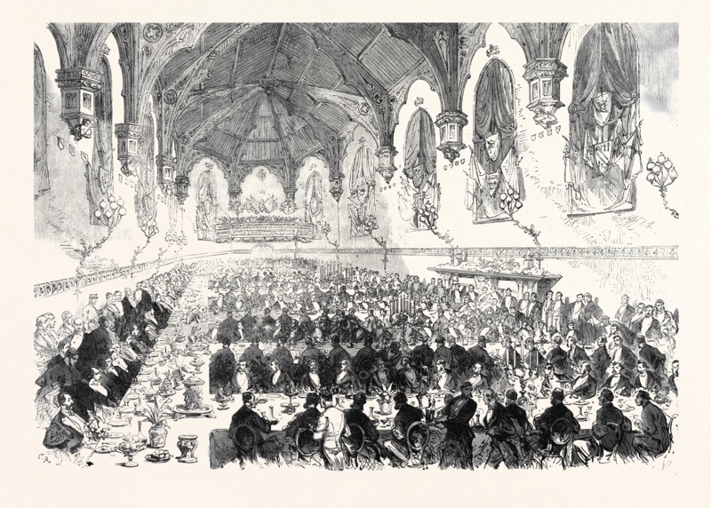 THE MAJORITY OF THE DUKE OF NORFOLK: DINNER IN THE BARONS' HALL, ARUNDEL CASTLE, 1869