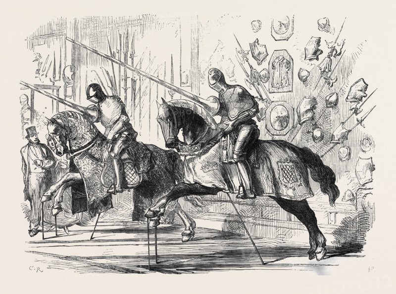 GROUP FROM THE MEYRICK COLLECTION OF ARMOUR, IN THE SOUTH KENSINGTON MUSEUM, LONDON, UK, 1869