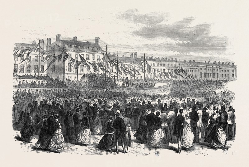 LAUNCH OF A LIFE BOAT AT WEYMOUTH, 1869