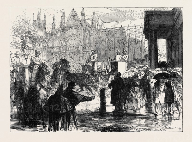 THE WESTMINSTER ELECTION PETITION: ARRIVAL OF THE JUDGE AND SHERIFFS AT THE WESTMINSTER SESSIONS-HOUSE, LONDON, UK