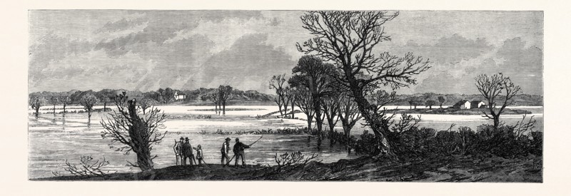 THE HUNTING DISASTER IN YORKSHIRE: GENERAL VIEW OF THE RIVER URE IN FLOOD, WHERE THE ACCIDENT HAPPENED, 1869