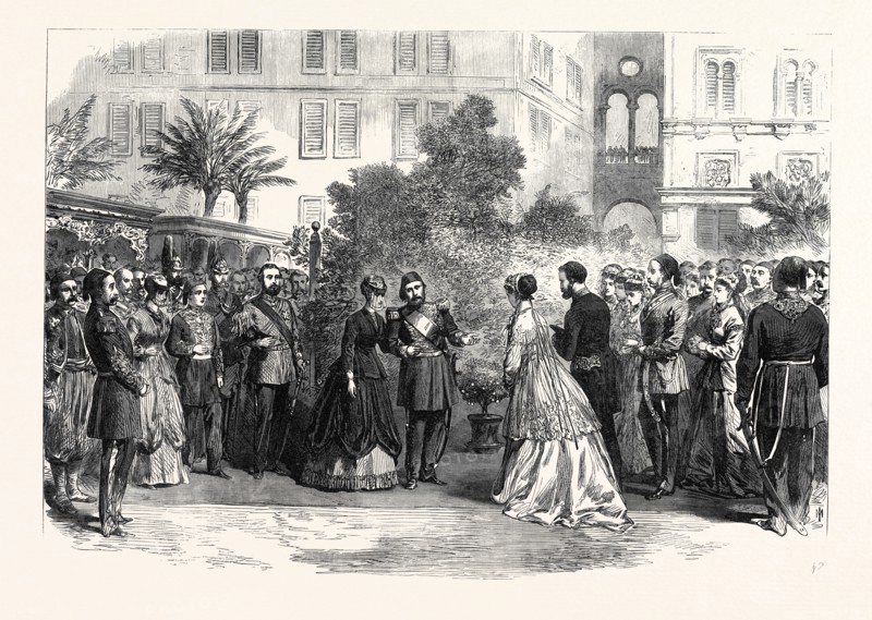 THE PRINCE AND PRINCESS OF WALES IN EGYPT: RECEPTION OF THEIR ROYAL HIGHNESSES BY THE VICEROY OF EGYPT, AT CAIRO, 1869
