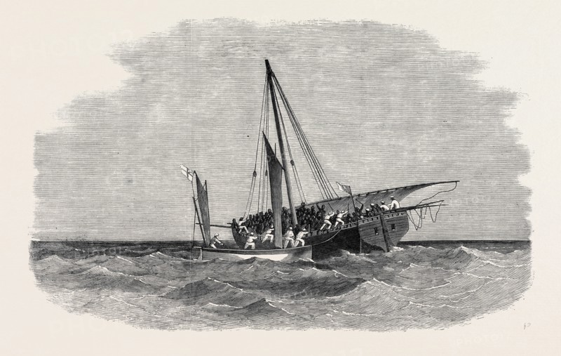 SUPPRESSION OF THE SLAVE TRADE ON THE EAST COAST OF AFRICA: THE CUTTER OF H.M.S. DAPHNE CAPTURING A SLAVE-DHOW OFF BRORA, 1869