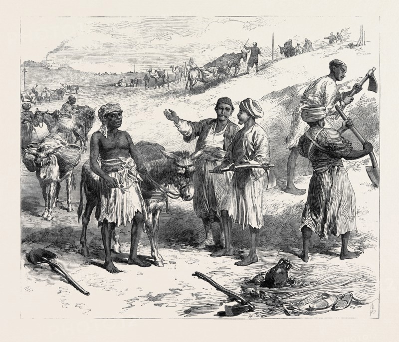 THE ISTHMUS OF SUEZ MARITIME CANAL: LABOURERS REMOVING EARTH, 1869