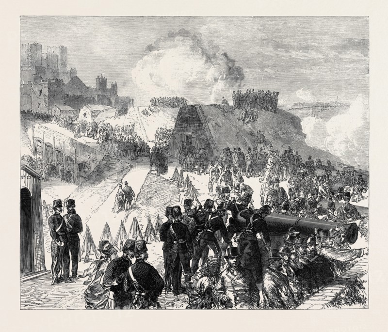 THE VOLUNTEER REVIEW AT DOVER: DEFENCE OF THE CASTLE BATTERIES, UK, 1869
