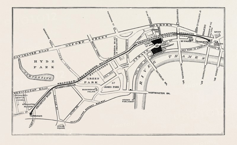 PROPOSED SITES FOR THE NEW LAW COURTS: PLAN OF MR. F. SHIELDS FOR A NEW APPROACH TO THE CAREY STREET SITE, LONDON, 1869, UK