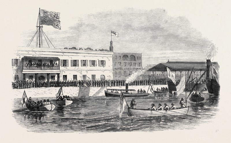 VISIT OF THE PRINCE AND PRINCESS OF WALES TO THE SUEZ CANAL WORKS: ARRIVAL OF THE PRINCE AND PRINCESS AT SUEZ, 1869