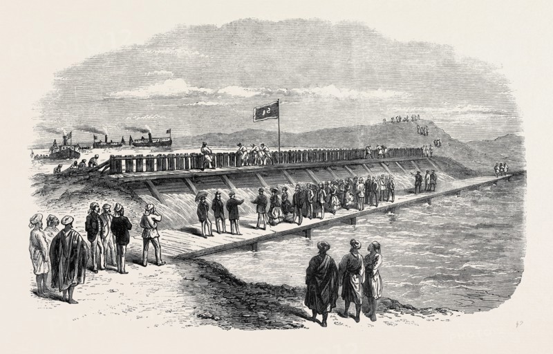 VISIT OF THE PRINCE AND PRINCESS OF WALES TO THE SUEZ CANAL WORKS: THE PRINCE LETTING THE WATERS OF THE MEDITERRANEAN INTO THE BITTER LAKES, 1869