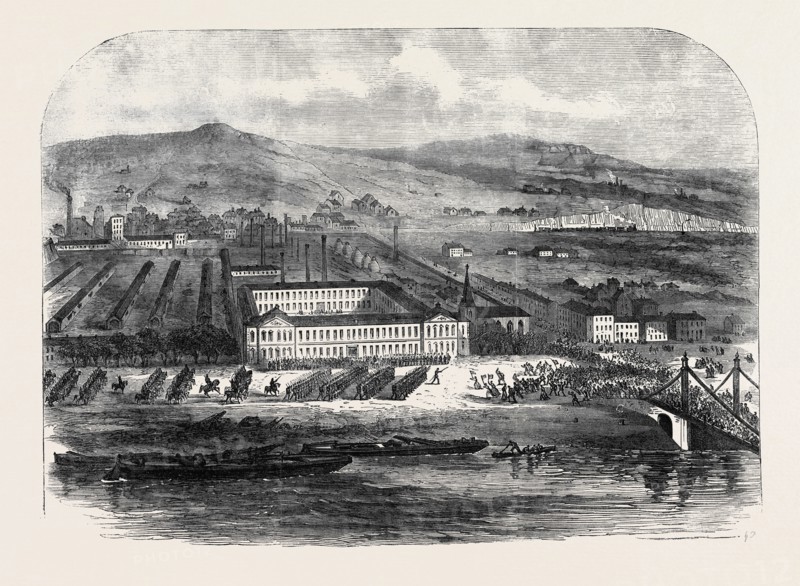 CONFLICT BETWEEN WORKMEN AND SOLDIERS AT THE SERAING IRONWORKS, BELGIUM, 1869
