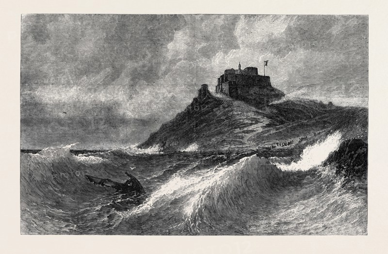 "A FRESH GALE, MOUNT ORGUEIL, JERSEY," BY E. HAYES, IN THE EXHIBITION OF THE SOCIETY OF BRITISH ARTISTS, SUFFOLK STREET, LONDON, 1869, UK