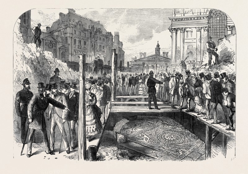 ROMAN PAVEMENT FOUND IN THE POULTRY, NEAR THE MANSION HOUSE, LONDON, UK, 1869