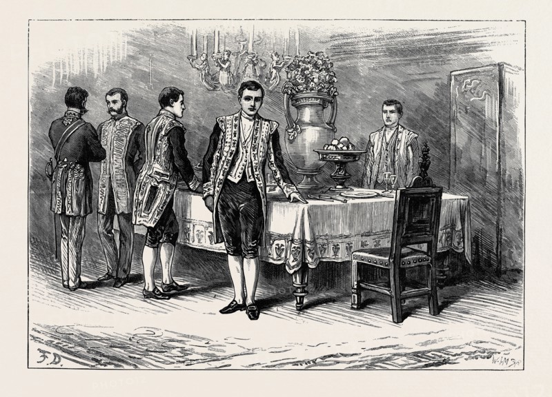 THE ATTEMPT ON THE CZAR'S LIFE: ATTENDANTS AT THE IMPERIAL DINNER TABLE, ST. PETERSBURG, RUSSIA, 1880