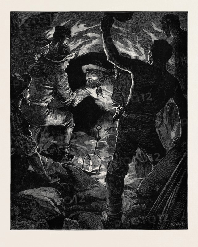 COMPLETION OF THE ST. GOTHARD TUNNEL: MEETING OF WORKMEN FROM THE AIROLO AND GÃñSCHENEN SIDES, IN CENTRE OF TUNNEL, SUNDAY MORNING, FEB. 29, NINE A.M., 1880