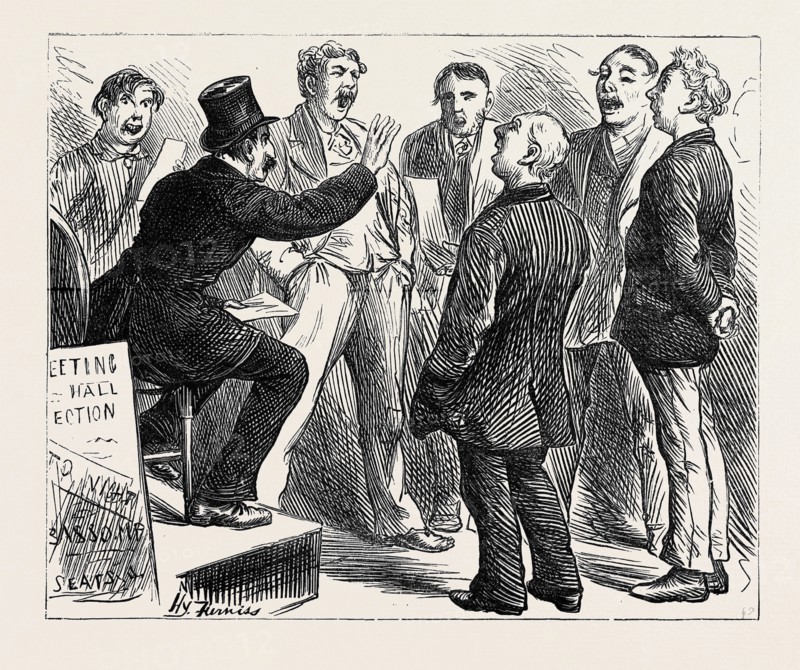 ELECTION SKETCHES: JINGOES REHEARSING "RULE, BRITANNIA", 1880