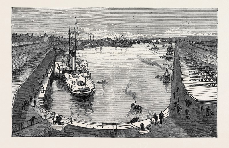 THE NEW DOCK FROM THE HOTEL, HOLYHEAD, 1880