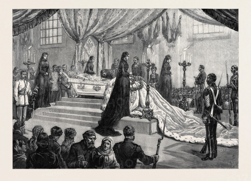 FUNERAL OF THE EMPRESS OF RUSSIA AT ST. PETERSBURG: THE LYING IN STATE IN THE CATHEDRAL OF ST. PETER AND ST. PAUL, 1880