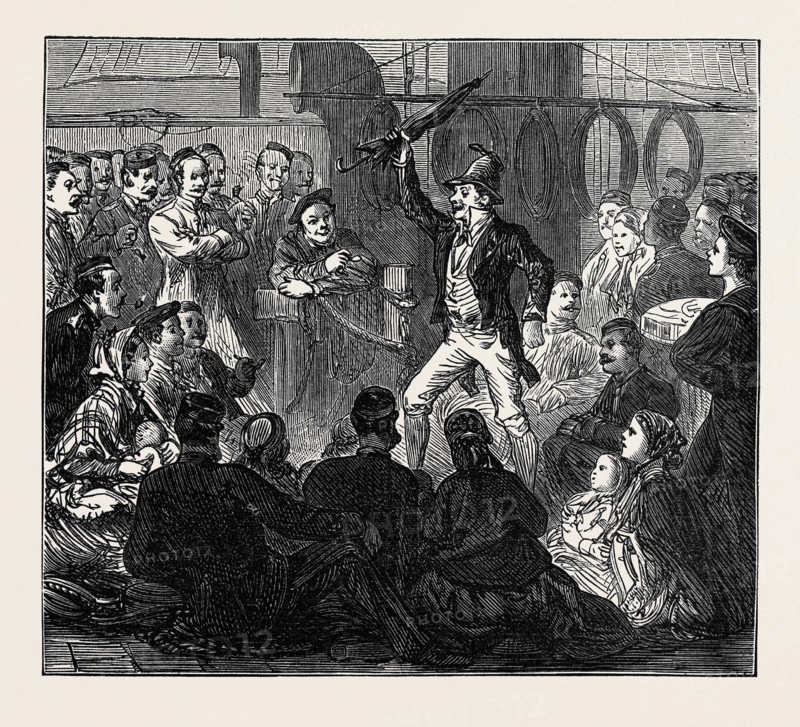 LIFE ON BOARD A TROOP SHIP: EVENING AMUSEMENTS, 1874