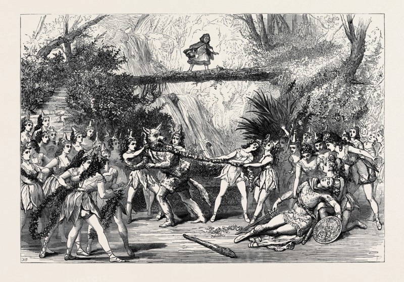 THE CHRISTMAS PANTOMIMES: SCENE FROM "RED RIDING HOOD AND HER SISTER LITTLE BO-BEEP," AT COVENT GARDEN THEATRE, LONDON, 1874