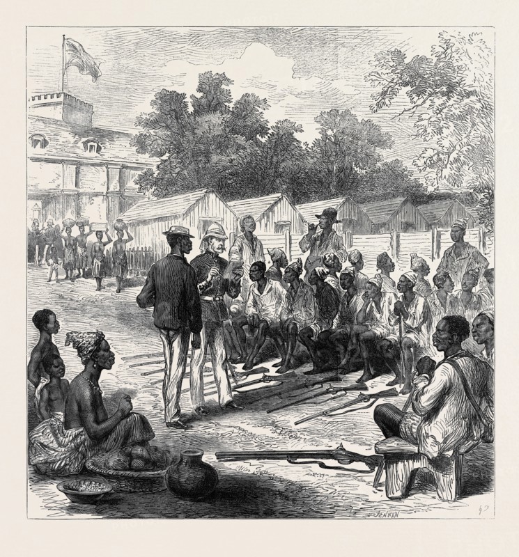 THE ASHANTEE WAR: ARRIVALS AT THE NORTH GATE, CAPE COAST CASTLE, 1874
