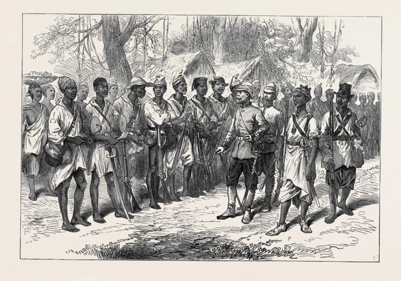 THE ASHANTEE WAR: INSPECTING KOSSOHS AT PRAH-SU, 1874