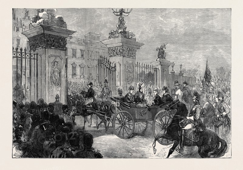 THE ROYAL ENTRY INTO LONDON: THE PROCESSION AT BUCKINGHAM PALACE, 1874