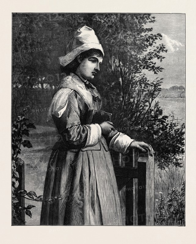"HOMEWARD SERENELY SHE WALKED, WITH GOD'S BENEDICTION UPON HER." PAINTED BY A.C.H. LUXMORE, IN THE EXHIBITION AT THE DUDLEY GALLERY, 1874