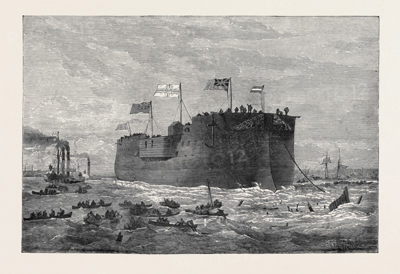 LAUNCH OF THE GERMAN FRIGATE KAISER AT POPLAR, 1874