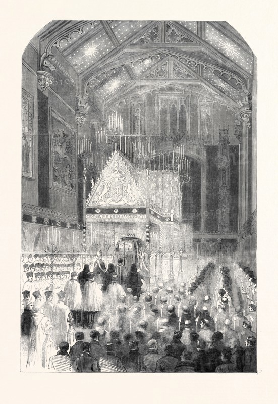 THE REMAINS OF THE LATE EARL OF SHREWSBURY LYING IN STATE, IN ST. PETER'S CHAPEL, ALTON TOWERS, 1852
