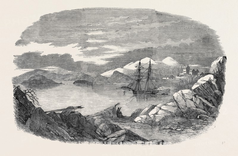 FISKERNOES, A DANISH SETTLEMENT, IN THE SOUTH OF GREENLAND, WITH "THE ISABEL" AT ANCHOR