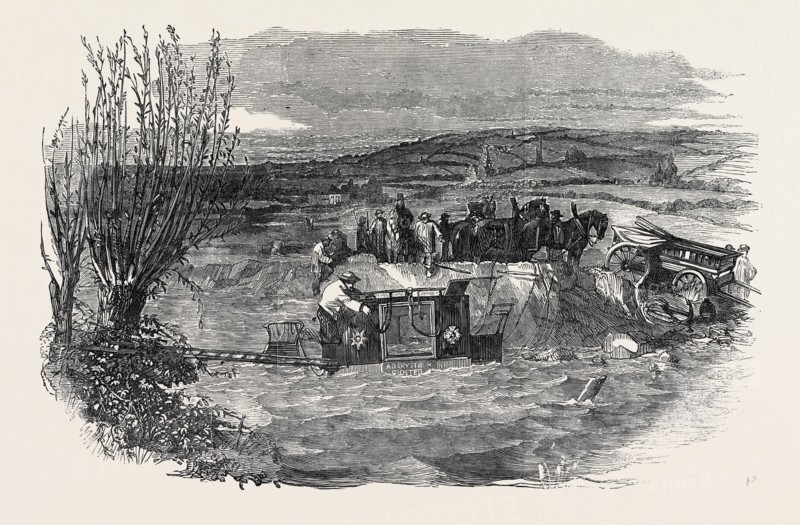 TAKING THE GLOUCESTER AND ABERYSTHWYTH MAIL-COACH OUT OF THE RIVER FROME
