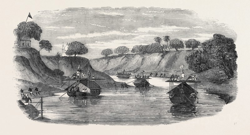 THE REGIMENT OF LOODIANAH (GORDON'S SIKHS) ON THEIR VOYAGE DOWN THE GOUMTEE FROM LUCKNOW, TO EMBARK AT CALCUTTA FOR RANGOON, 1852