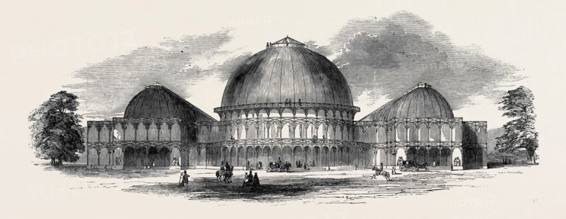 THE GREAT INDUSTRIAL EXHIBITION BUILDING AT DUBLIN: FRONT ELEVATION TO MERRION SQUARE WEST, 1852