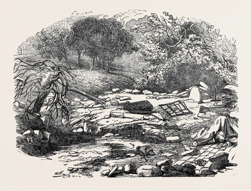 THE INUNDATIONS IN WORCESTERSHIRE: RUINS OF "THE BOWER", 1852