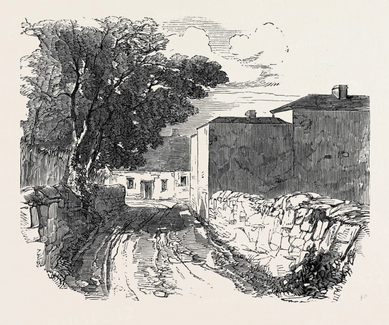 SCENE OF THE RIOT AT SIX-MILE BRIDGE, CLARE, IRELAND; THE FATAL RIOT BETWEEN THE PEASANTRY AND THE MILITARY, WHICH TOOK PLACE ON THE 22ND OF JULY LAST, DURING THE RECENT ELECTION FOR THE COUNTY OF CLARE, AT ONE OF THE POLLING-PLACES FOR THE COUNTY, THE VILLAGE OF SIX-MILE BRIDGE, ON THE BORDERS OF LIMERICK, HAS LED TO A LENGTHENED INVESTIGATION BEFORE THE CORONER AND A JURY OF SEVENTEEN PERSONS, WHICH WAS BROUGHT TO A CLOSE LAST WEEK