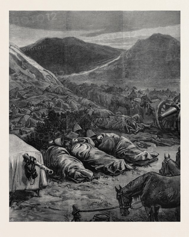 THE AFGHAN WAR: SLEEPING ON THE BATTLEFIELD, THE NIGHT BEFORE THE ATTACK ON FORT ALI MUSJID, 1879