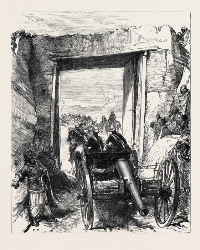 THE AFGHAN WAR: ARTILLERY PASSING THROUGH THE CABUL GATE, JELLALABAD, 1879