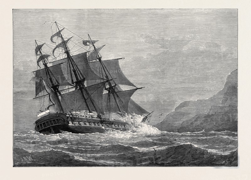 THE AMERICAN FRIGATE CONSTITUTION ON SHORE AT SWANAGE POINT, 1879