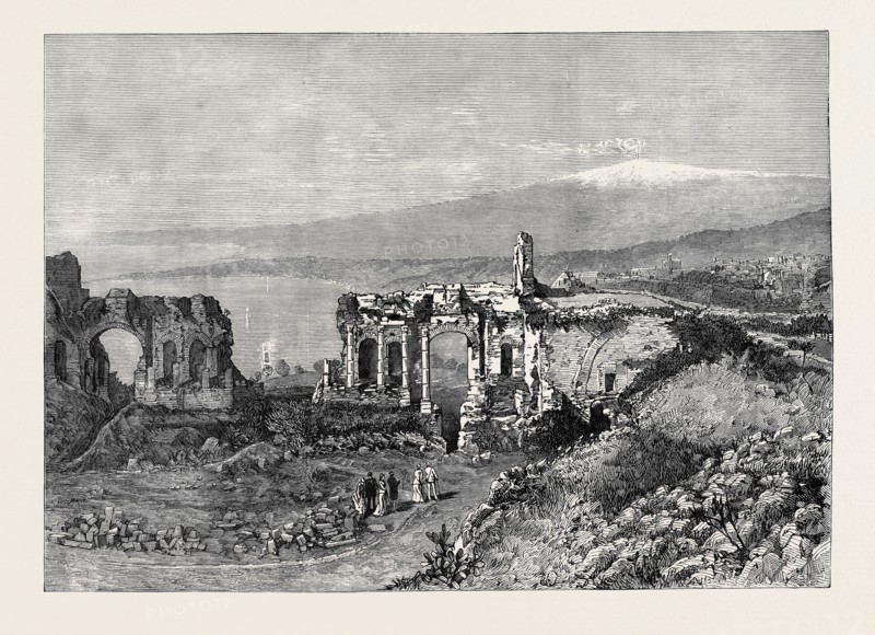 THE DUKE AND DUCHESS OF CONNAUGHT IN SICILY: ANCIENT GREEK THEATRE AT TAORMINA, 1879